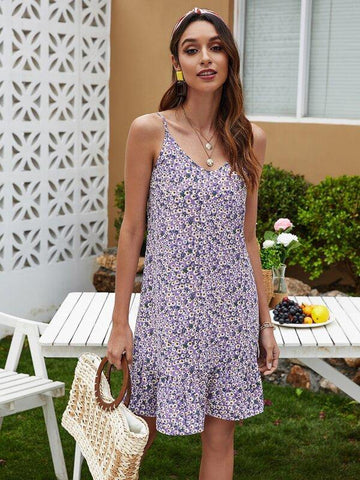 Ditsy Floral Ruffle Hem Cami Dress - takostyle