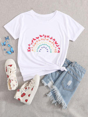Colorful Butterfly Print Tee - takostyle