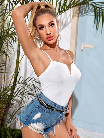 V Bar Rib-knit Cami Top - takostyle