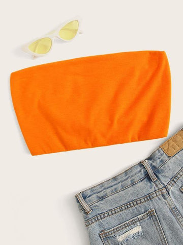Neon Orange Crop Tube Top - takostyle