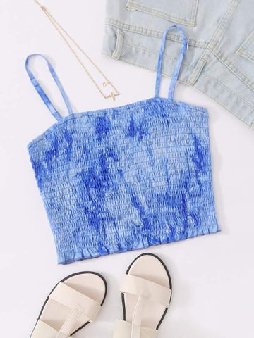 Tie Dye Shirred Frill Cami Top - takostyle