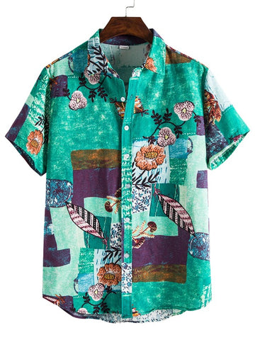Men Plants And Patchwork Print Shirt