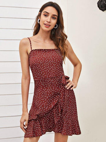 Polka Dot Print Knot Cami Dress - takostyle
