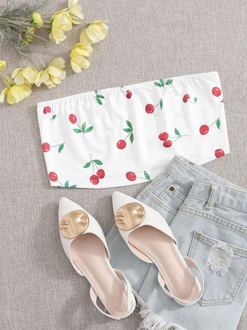 Cherry Print Crop Tube Top - takostyle