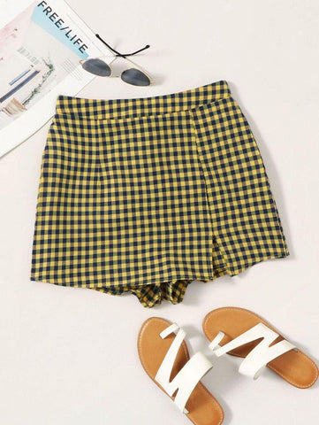 Split Hem Gingham Skort - takostyle