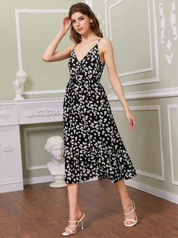 Ditsy Floral Ruffle Hem Cami Dress - takostyle