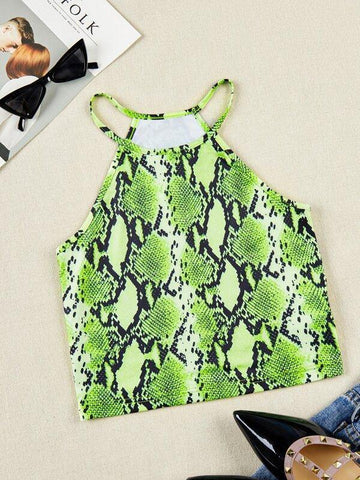 Snakeskin Print Halter Top - takostyle