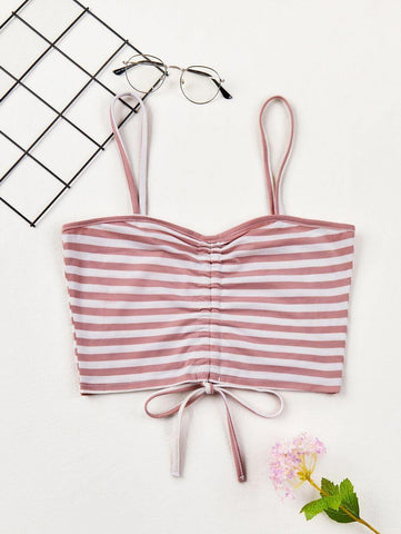 Stripe Print Drawstring Detail Cami Top - takostyle