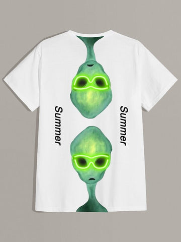 Men Letter & Alien Print Tee