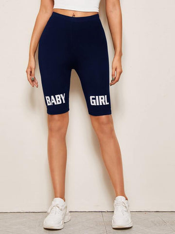 Letter Graphic Biker Shorts - takostyle