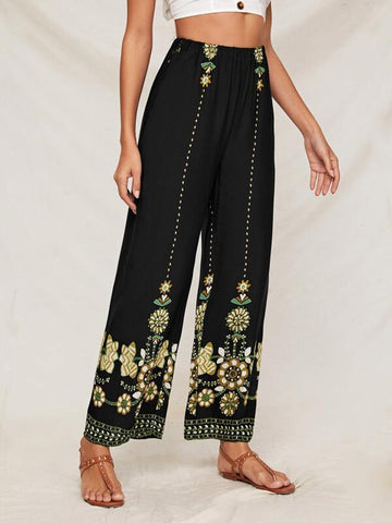 Elastic Waist Tribal Print Palazzo Pants - takostyle