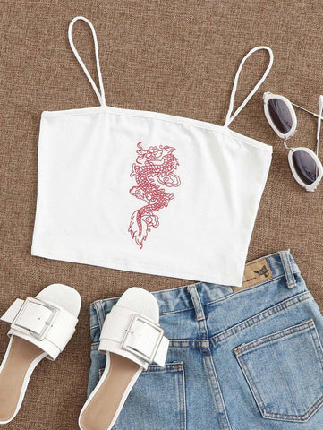 Dragon Print Crop Cami Top - takostyle