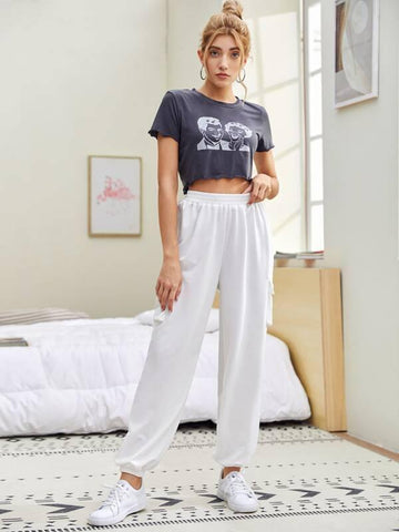 Flap Pocket High Waist Solid Sweatpants - takostyle