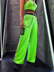 Neon Lime Velvet Wide Leg Pants Without Belt - takostyle