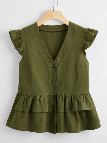 Solid Tiered Layer Babydoll Blouse - takostyle