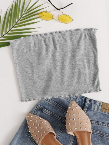 Lettuce Trim Rib-knit Bandeau Top - takostyle