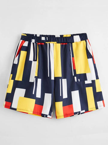 Men Geo Print Elastic Waist Shorts