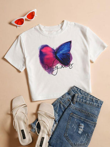 Butterfly & Letter Graphic Tee - takostyle
