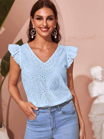 Ruffle Armhole Schiffy Top - takostyle