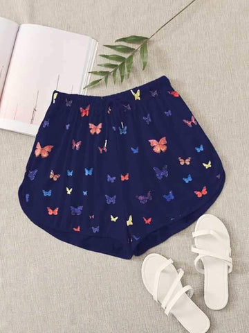 Butterfly Print Drawstring Dolphin Shorts - takostyle