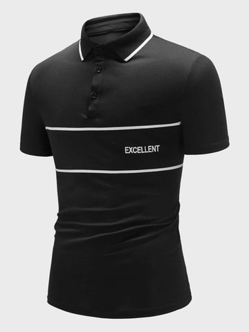 Men Contrast Trim Letter Graphic Polo Shirt