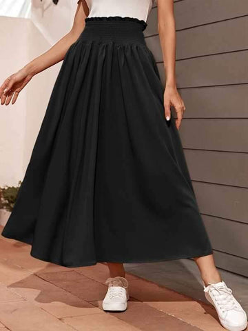 Solid Paperbag Waist Flared Skirt - takostyle
