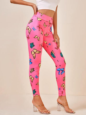 Allover Butterfly Print Leggings - takostyle