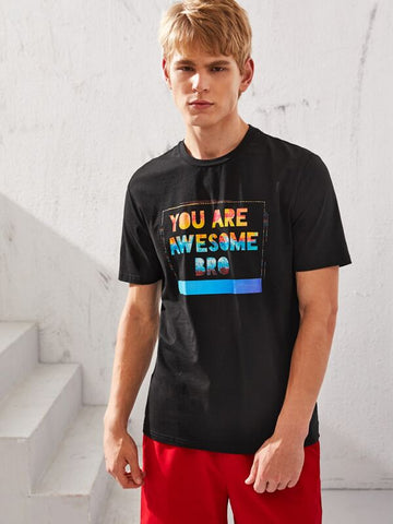 Men Slogan Graphic Tee
