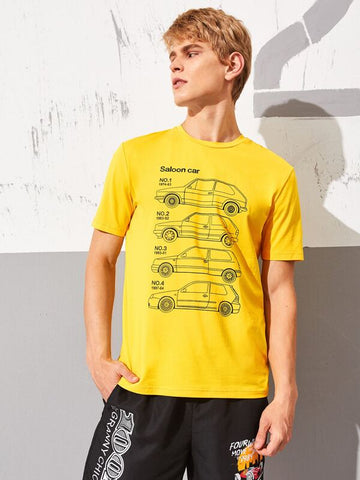 Men Car & Letter Print Tee
