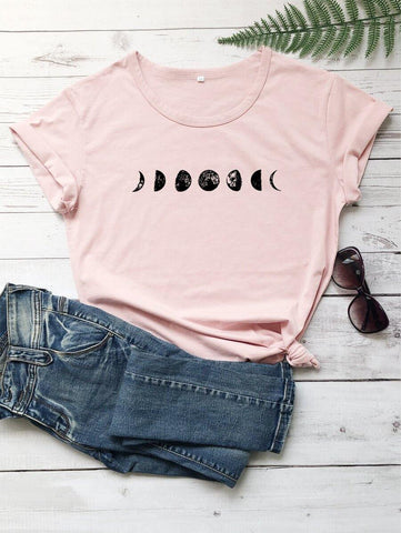 Moon Print Short Sleeve Tee - takostyle
