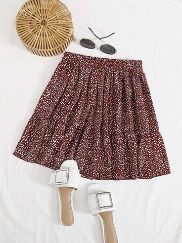 Elastic Waist Frill Trim Dalmatian Skirt - takostyle