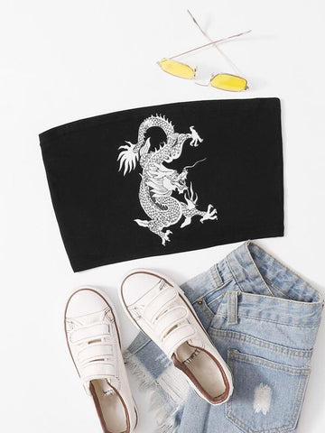 Dragon Print Crop Tube Top - takostyle