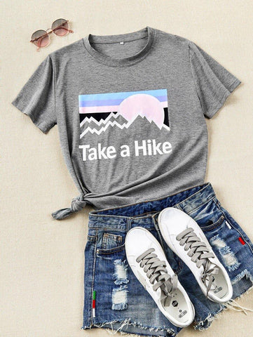 Mountain & Slogan Graphic Tee - takostyle