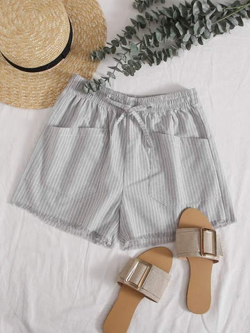 Knot Front Stripe Shorts - takostyle
