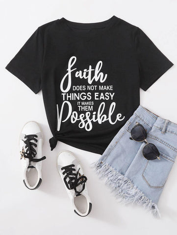 Slogan Graphic Round Neck Tee - takostyle