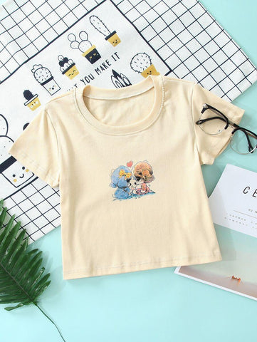 Cartoon Graphic Crop Tee - takostyle
