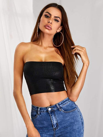 Shirred Back Crocodile Tube Top - takostyle
