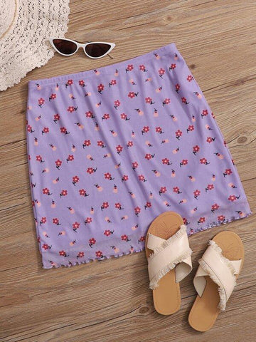 Lettuce Trim Ditsy Floral Print Skirt - takostyle