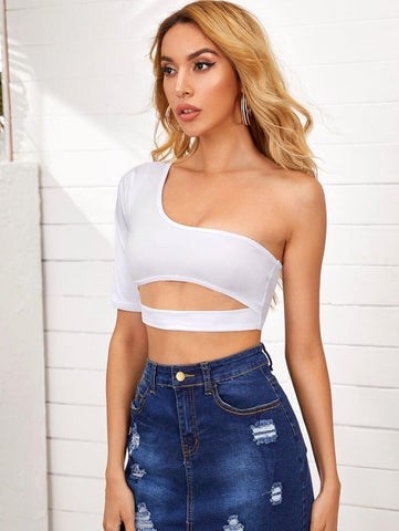 One Shoulder Cut-out Crop Tee - takostyle
