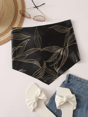 Tie Back Leaf Print Bandana Top - takostyle