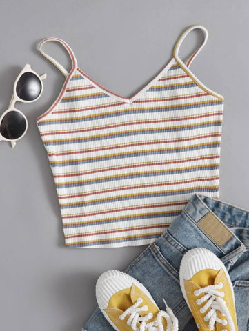 Striped Rib-knit Cami Top - takostyle