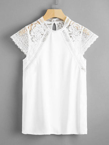Stand Collar Lace Panel Blouse - takostyle