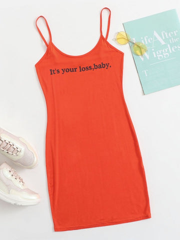 Slogan Print Bodycon Dress