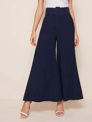 Flare Leg Solid Belted Pants - takostyle