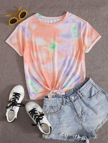 Tie Front Tie Dye Tee - takostyle