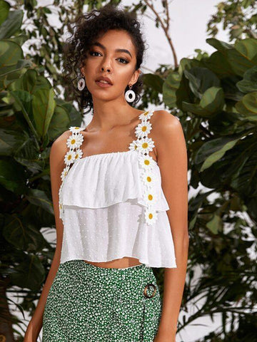 Lace Strap Swiss Dot Cami Top - takostyle