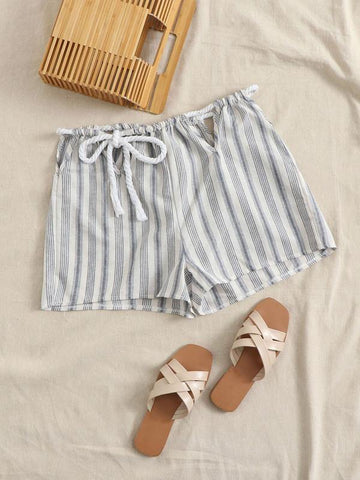 Drawstring Waist Striped Shorts - takostyle