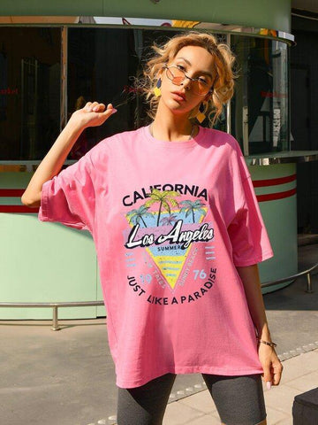 Drop Shoulder Letter Graphic Oversized Tee - takostyle