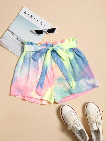 Tie Dye Paper Bag Waist Shorts - takostyle