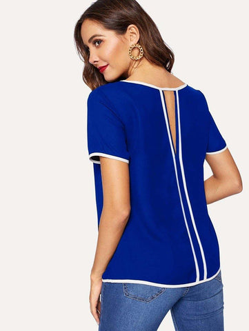 Cut Out Back Contrast Binding Top - takostyle